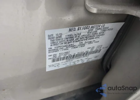 2006 Ford Five Hundred Sel from USA, damaged, VIN 1FAFP27166G136963